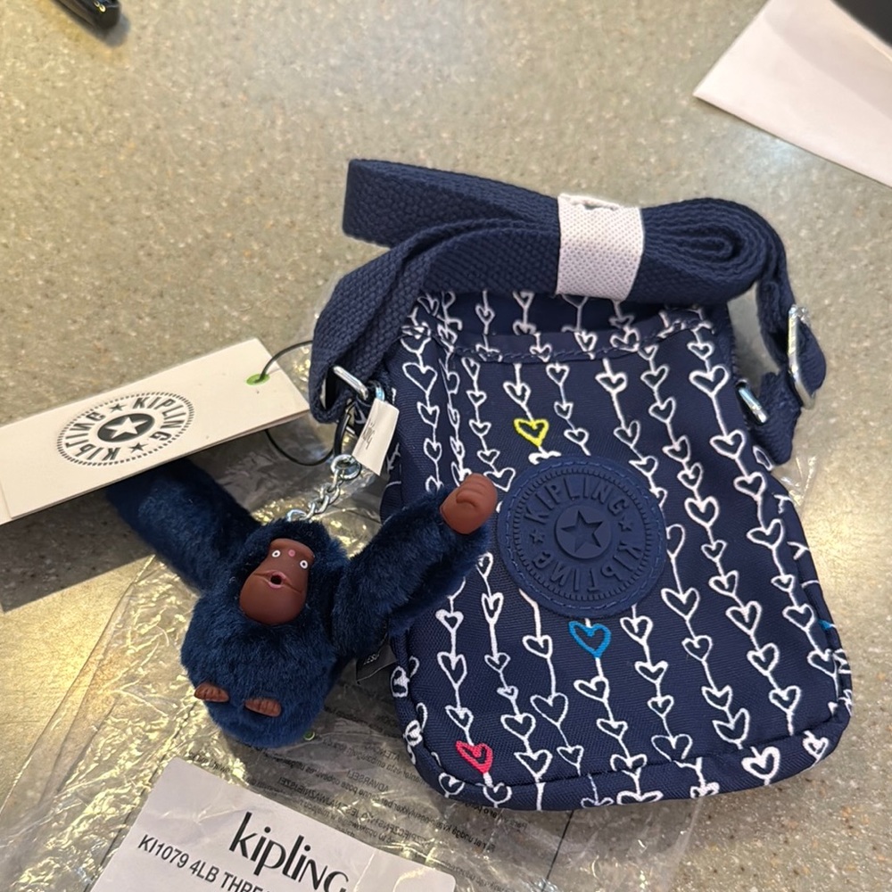 Kipling Navy Heart Print Crossbody Bag